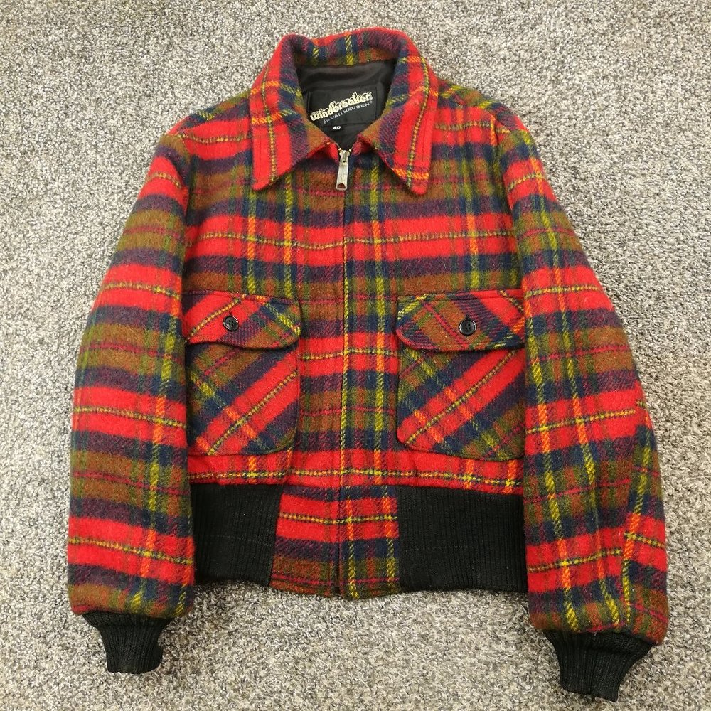 Vintage Van Heusen Jacket Windbreaker Quilt Lined Wool Plaid Coat Mens Size 40